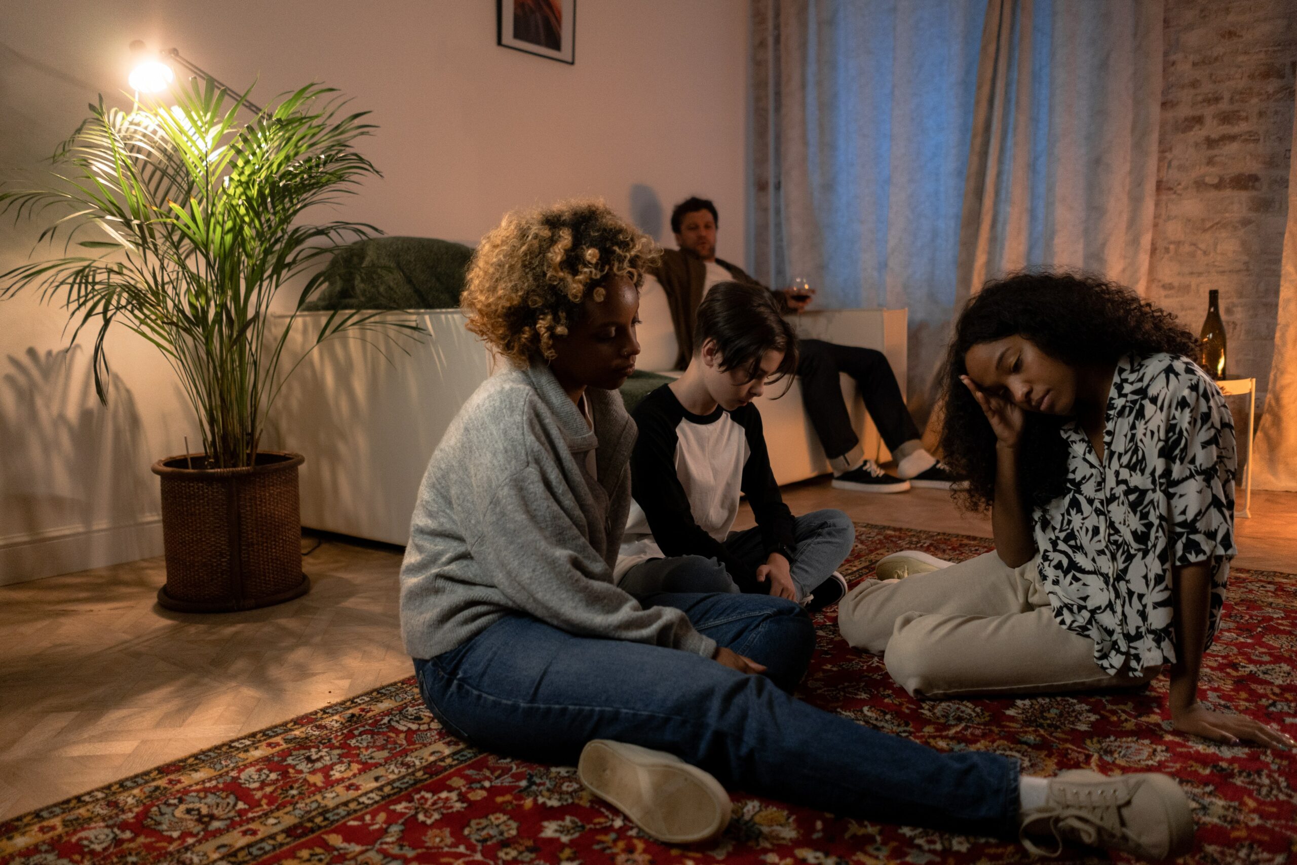 unhappy family in the living room