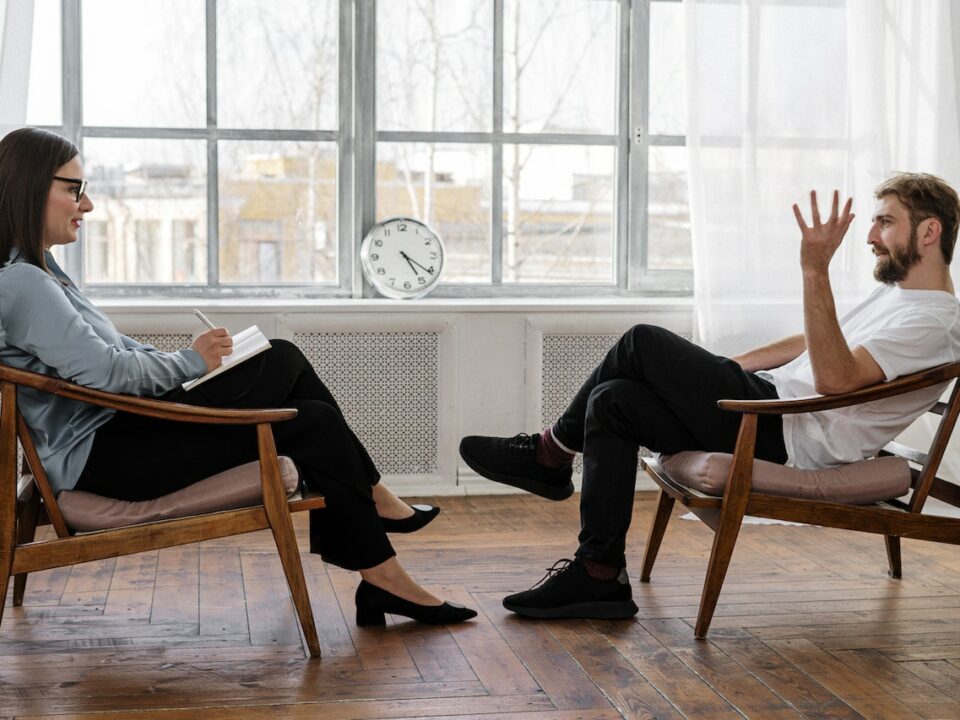 man talking to his counselor