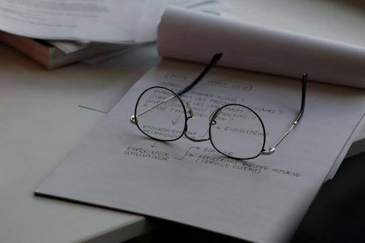 A pair of glasses on a sheet of paper.